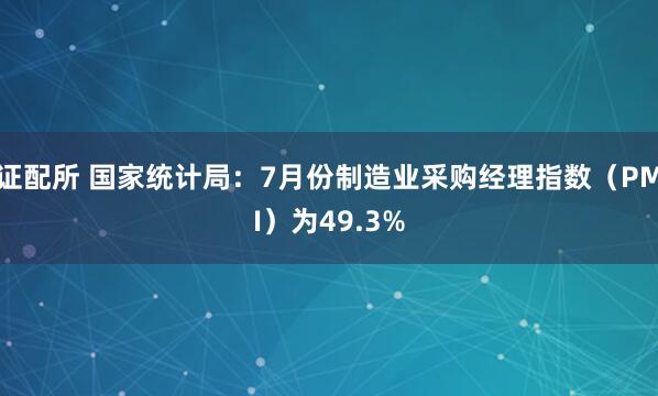 证配所 国家统计局：7月份制造业采购经理指数（PMI）为49.3%
